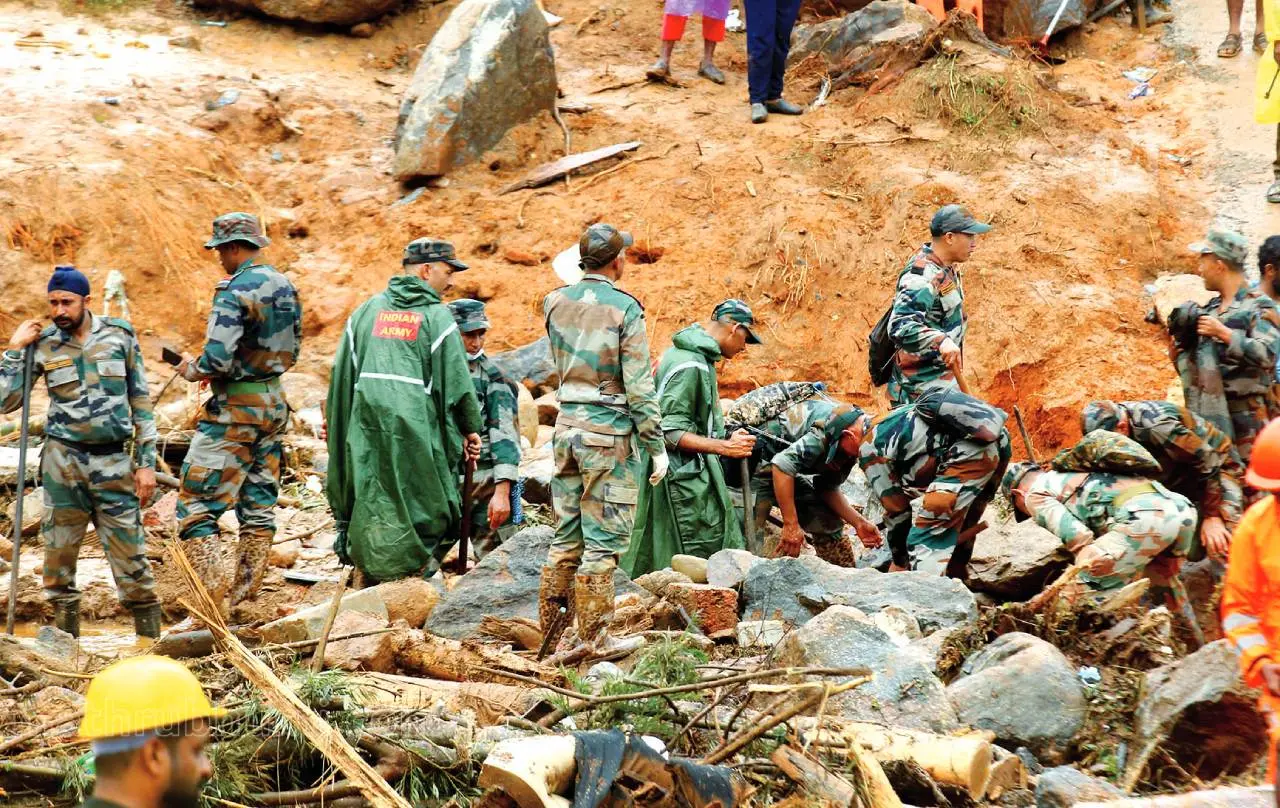 The search operations underway by the Army at Punchirimattom in Mundakkai, Wayanad | Photo: Mathrubhumi