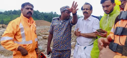 Union Minister of State for Minority Affairs George Kurien inspects the rescue and relief operations at landslide-affected area of Mundakayam in Wayanad district. | Photo: PTI