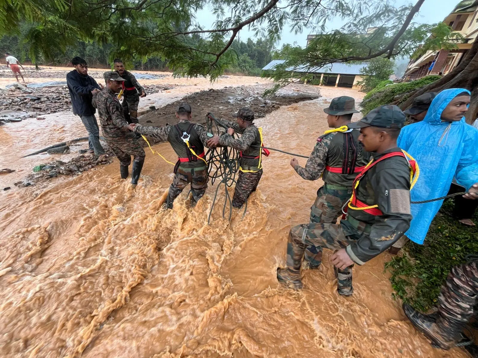Indian Army soldiers carrying out rescue operation in Wayanad