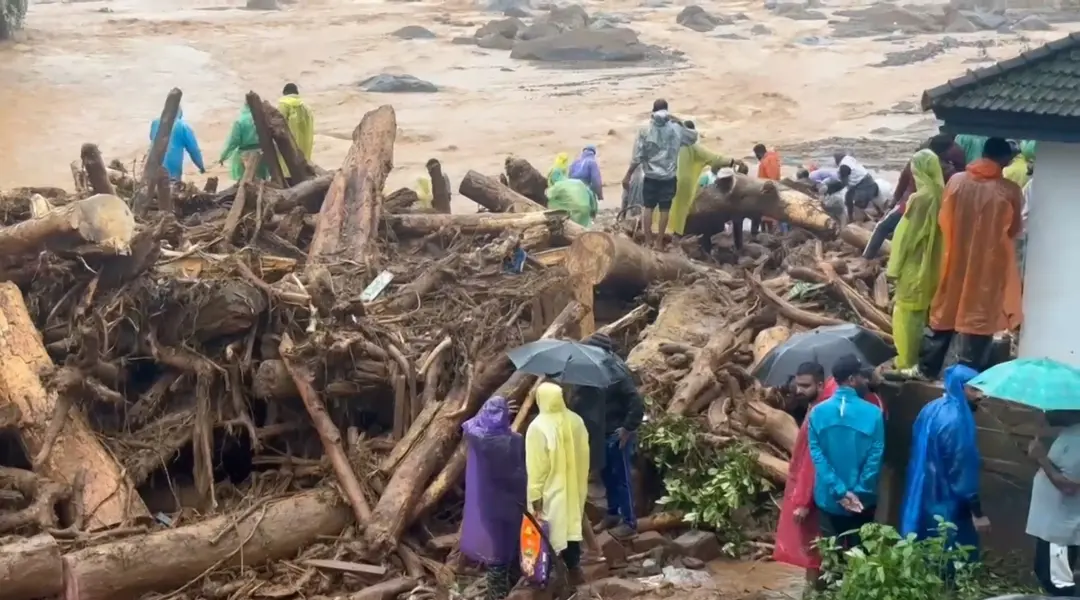 Rescue operation underway after landslides in the hilly areas near Meppadi, in Wayanad district