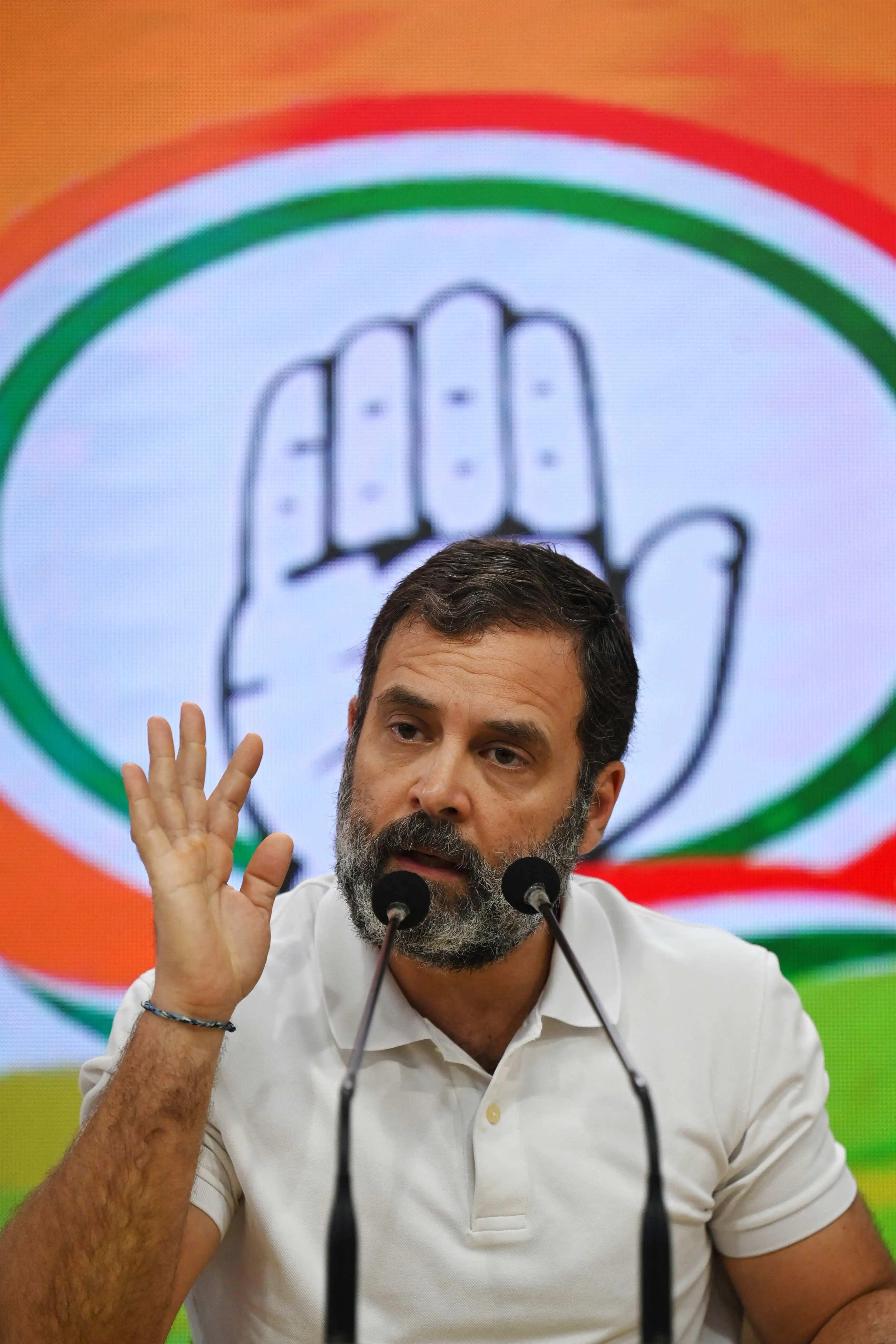 Rahul Gandhi  at the presser in New Delhi | Photo: AFP