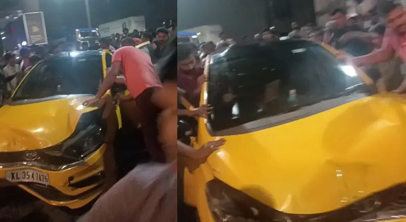 Car involved in the accident on M G Road during the filming of chase scene in 'Bromance' movie