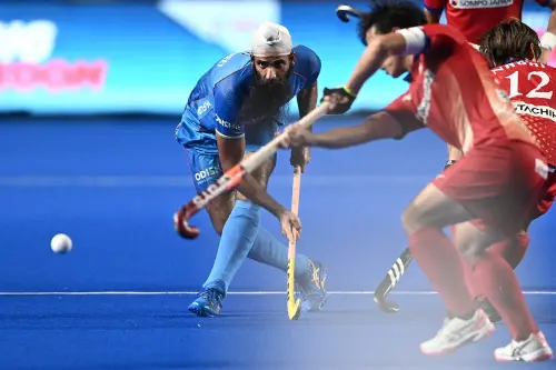 Jarmanpreet Singh (L) hits the ball during the Asian Champions Trophy 2023 hockey tournament semifinal match between India and Japan | File Photo: AFP