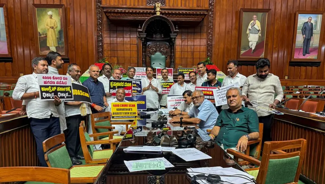 JP & JD(S) legislators during their night-long dharna | Photo: PTI