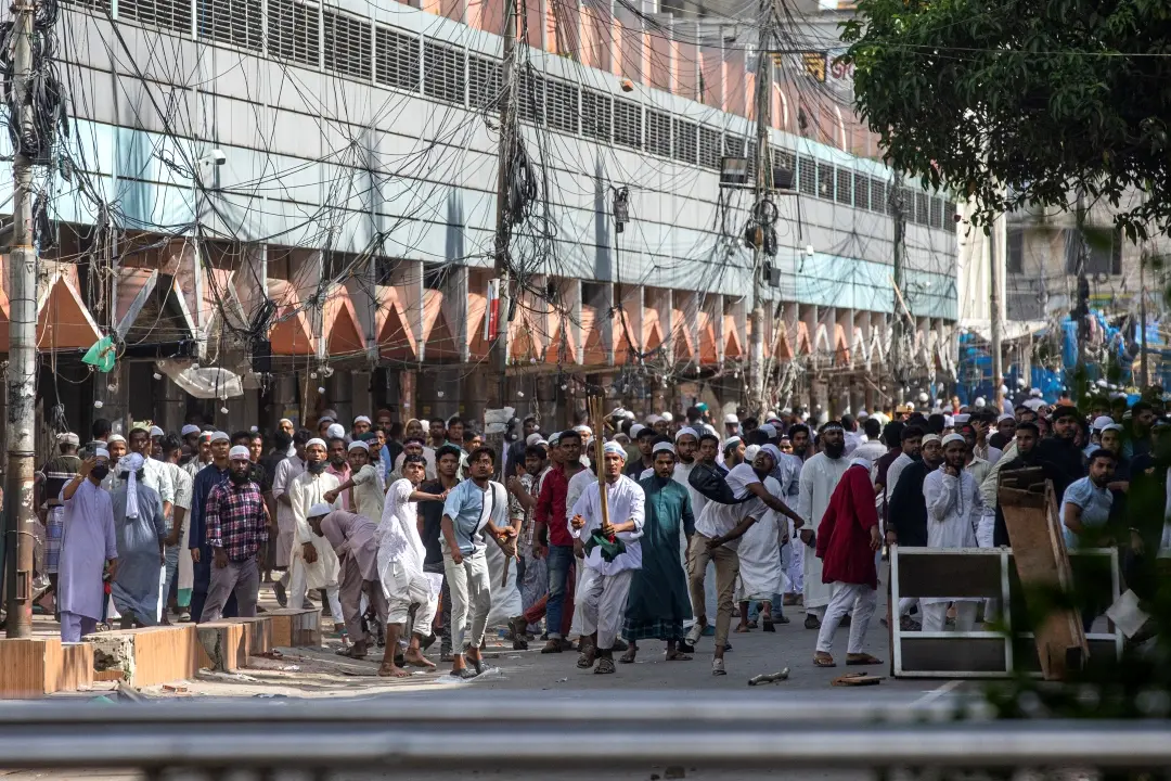 Students put up barricade during a protest over the quota system in public service in Dhaka, Bangladesh