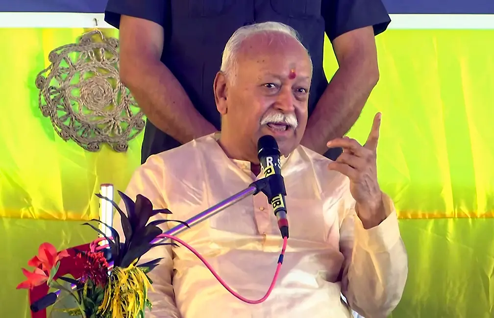 RSS Chief Mohan Bhagwat addresses during village-level workers meeting | Photo: ANI