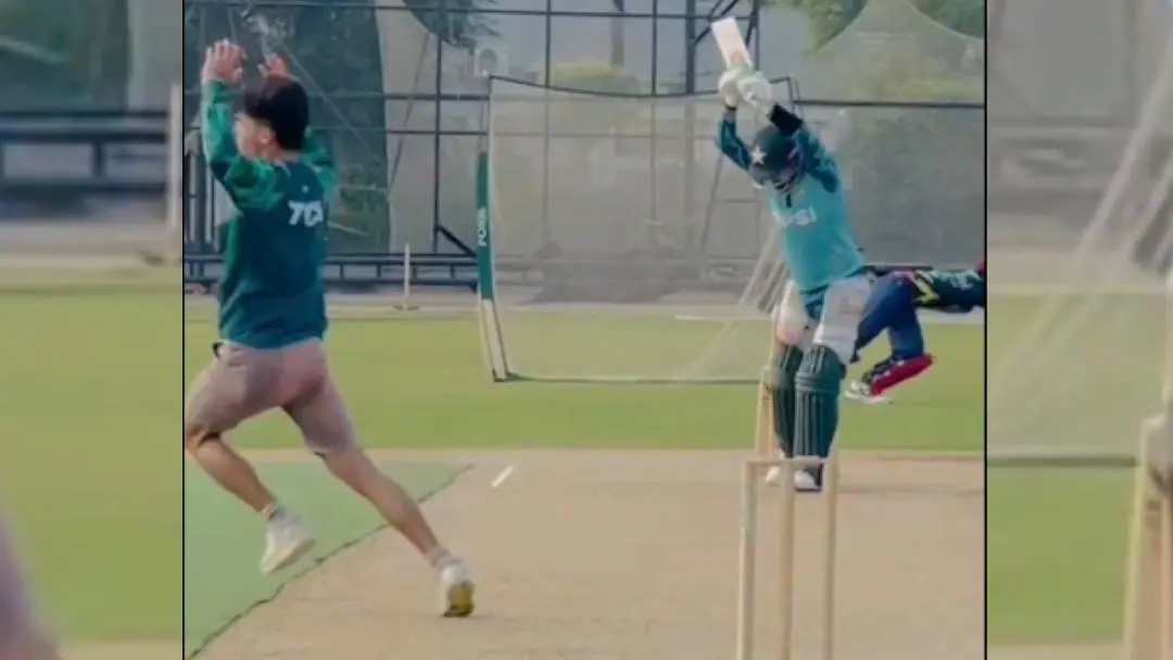 Babar Azam struggling against Ubaid Shah in nets | Screengrab