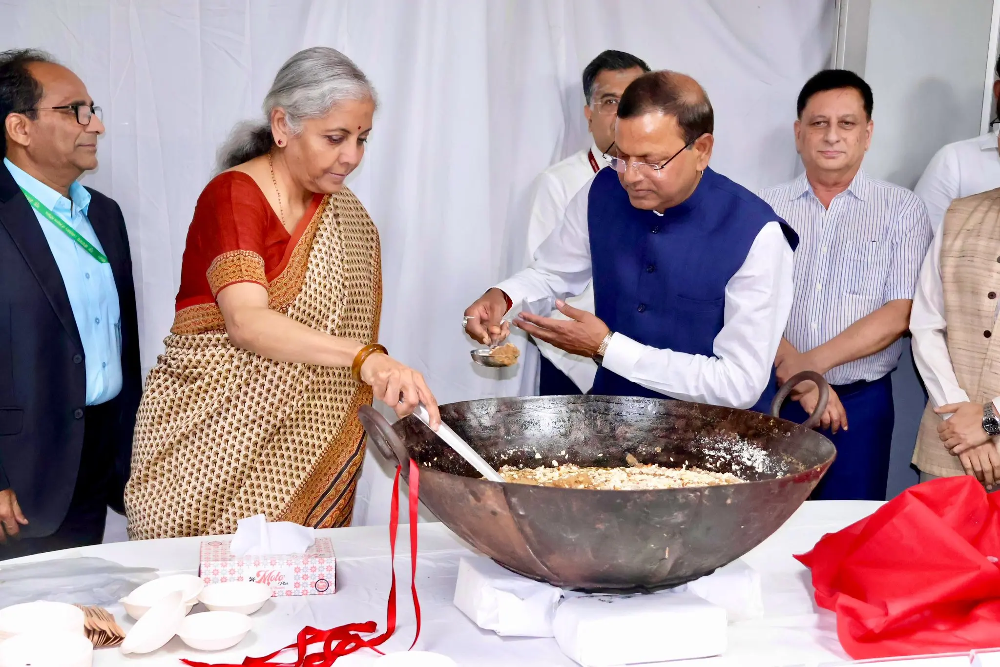 Nirmala Sitharaman taking part in the the Halwa ceremony | Photo: Twitter