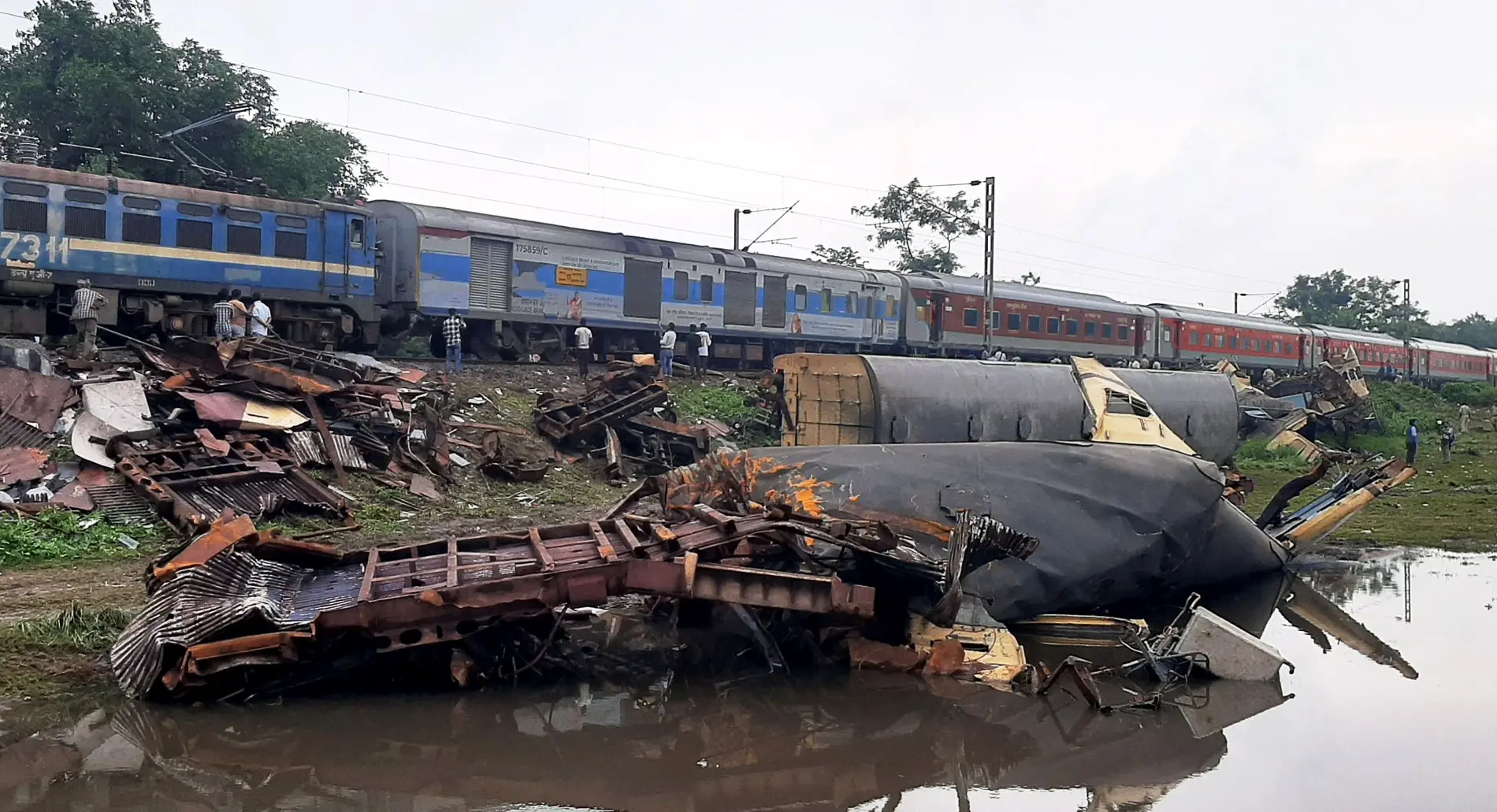 Wreckage of trains near the accident site after the collision between the Kanchanjunga Express and a goods train | Filephoto: PTI
