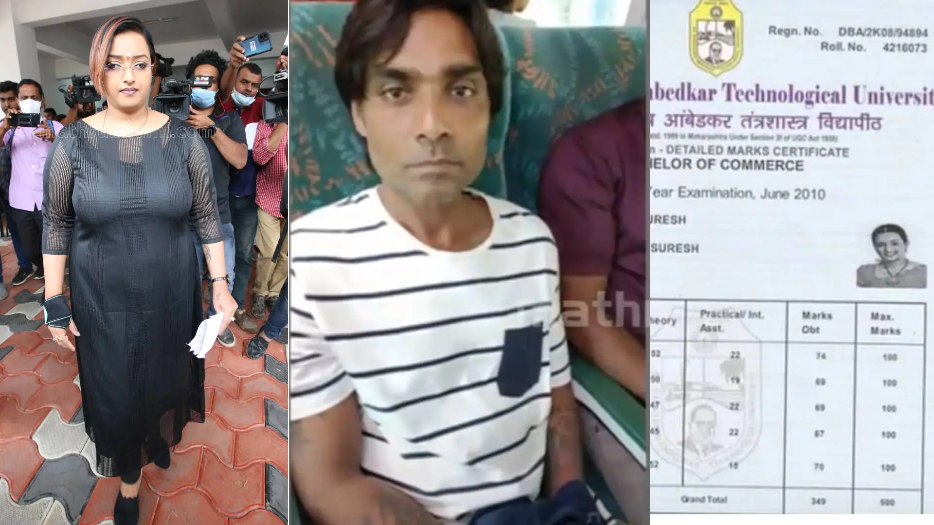 Swapna Suresh (L), Sachin Das (C) and fake certificate (R)