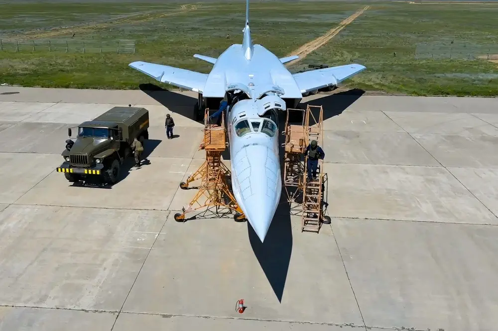 File photo shows Russian air force crew working at an undisclosed location in Russia on a Tu-22M3 bomber.