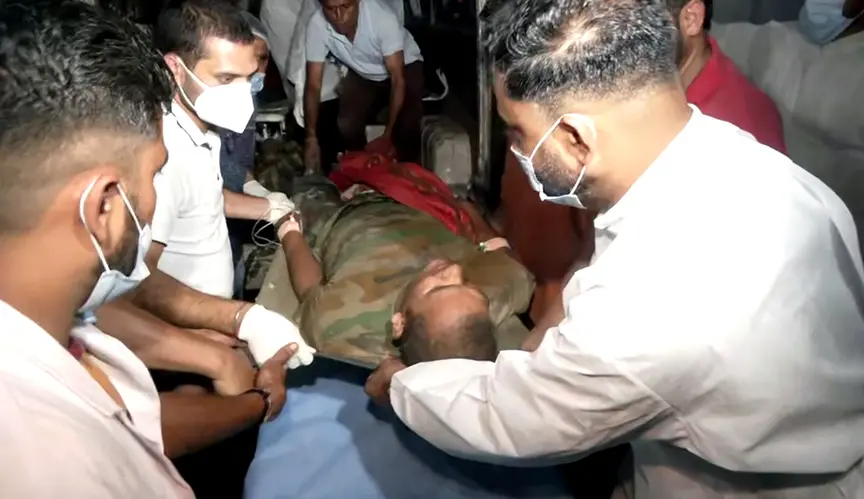 A jawan being taken to Billawar Health Center after terrorists attacked an army convoy | Photo: ANI