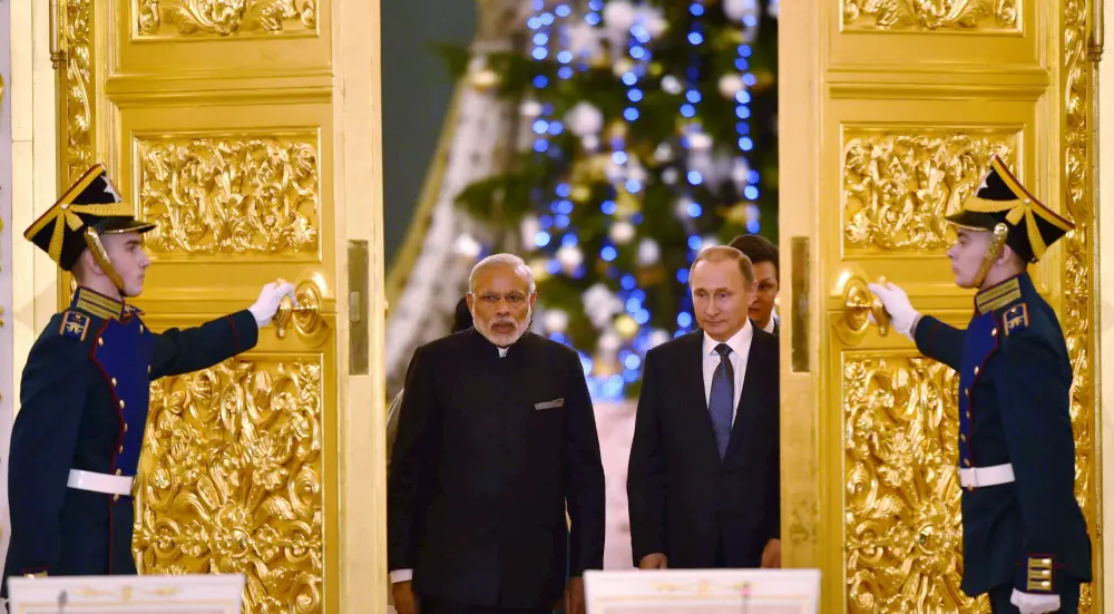 File photo of Prime Minister Narendra Modi with Russian President Vladimir Putin in Moscow.