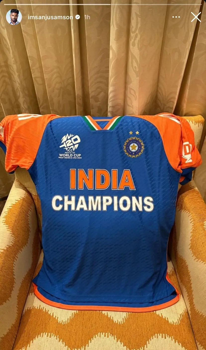 Special jersey designed to commemorate Team India's Men's T20 World Cup triumph | Photo: instagram/Sanju Samson