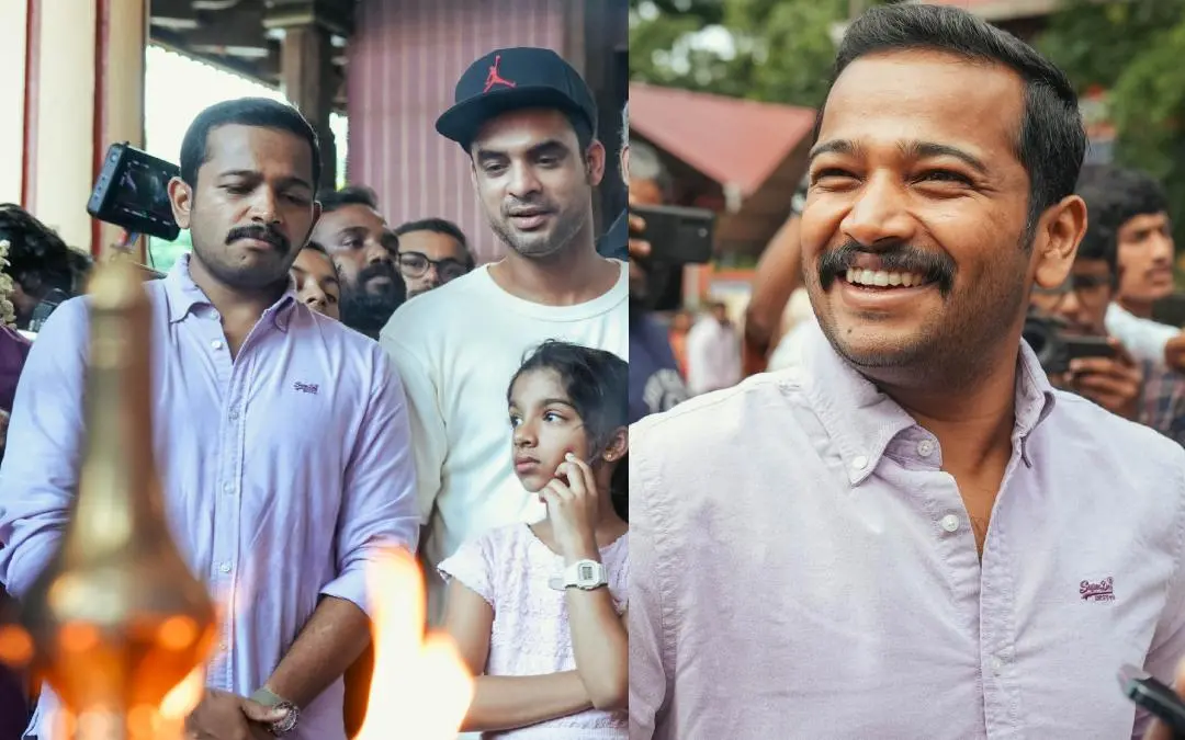 Basil Joseph and Tovino Thomas at the pooja ceremony of 'Maranamass' movie