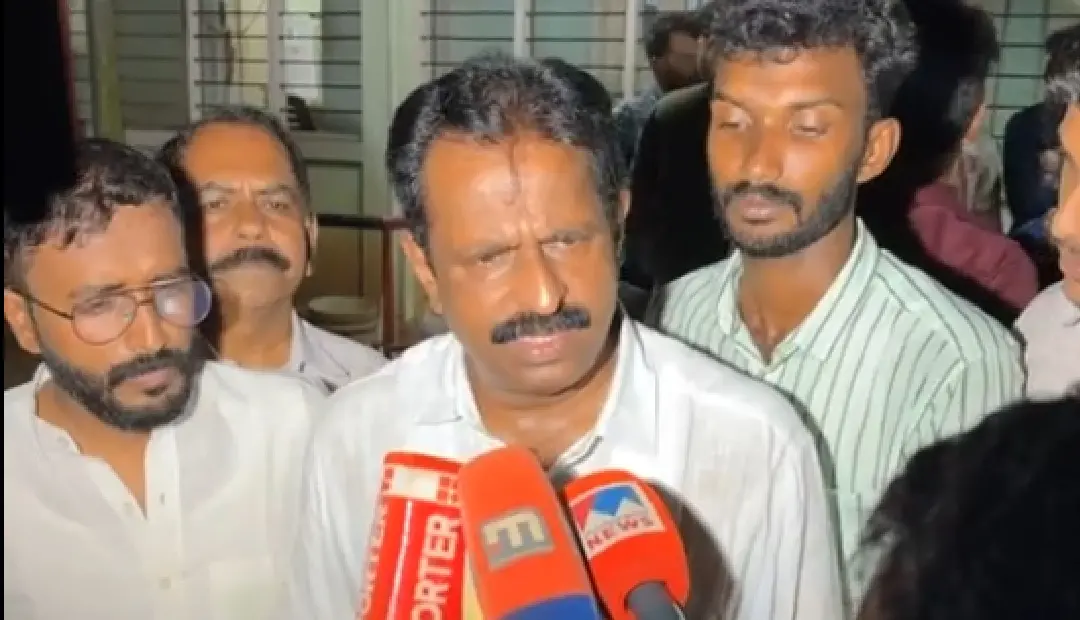 MLA M Vincent talking to media after the protest