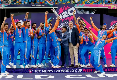 BCCI Secretary Jay Shah hands over trophy to Rohit Sharma after T20 win | Photo: ANI