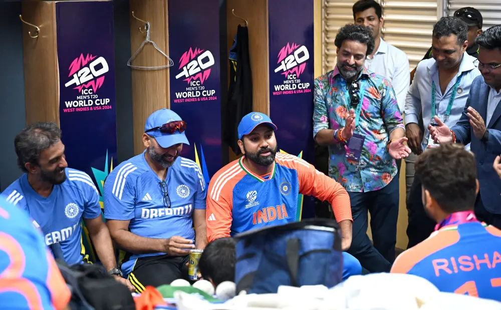 Rohit Sharma in talk with team members after the team's victory | ANI