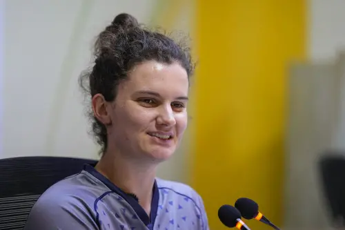 South Africa Women's captain Laura Wolvaardt addresses a press conference ahead of a one-off test cricket match between India Women and South Africa Women, at the MA Chidambaram Stadium, in Chennai | Photo: PTI