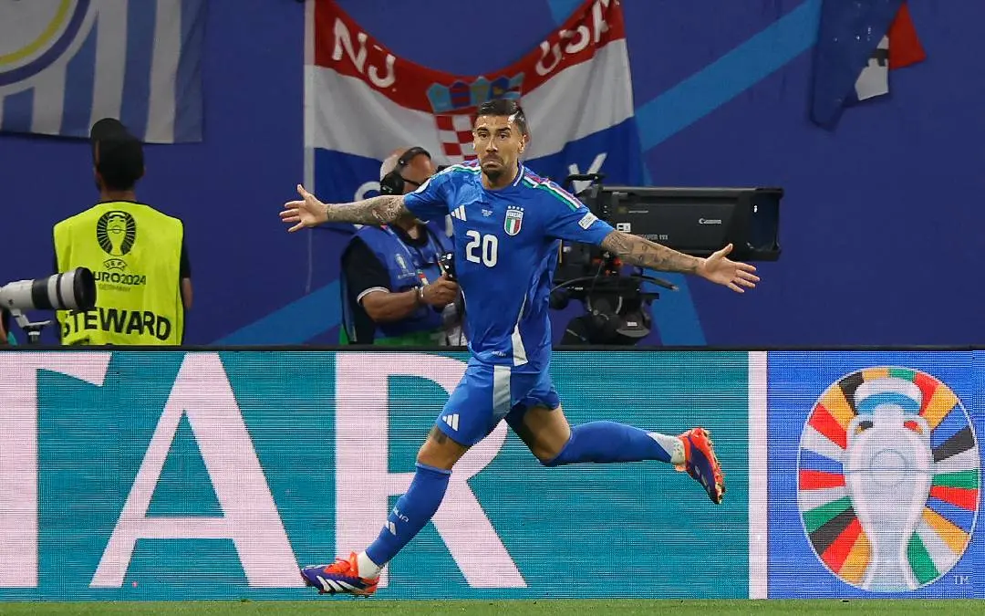 Mattia Zaccagni celebrates the equaliser for Italy| Photo | AFP
