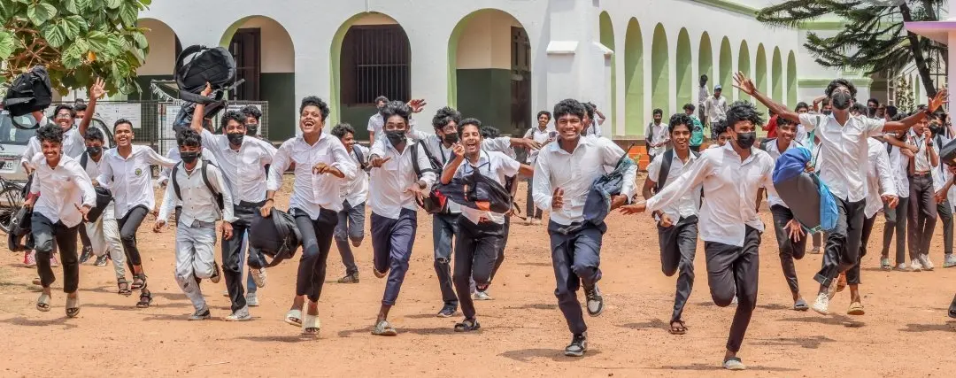 Students of Thevally Boys School running in joy after appearing for their final SSLC exam | Photo: Mathrubhumi / CR Gireesh Kumar