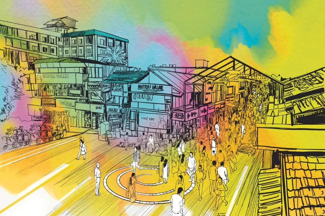 A sketch of renovated S.M. Street, Kozhikode by artist Devaprakash