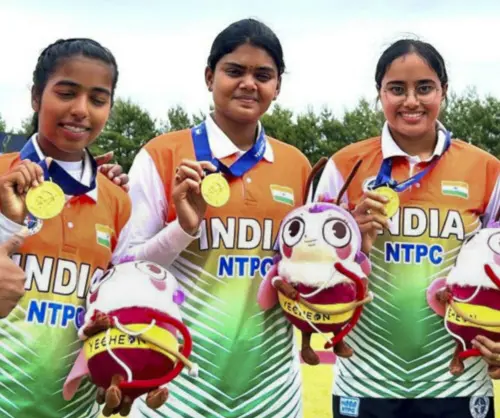 Aditi Swami, Jyothi Surekha Vennam and Parneet Kaur | Photo: PTI