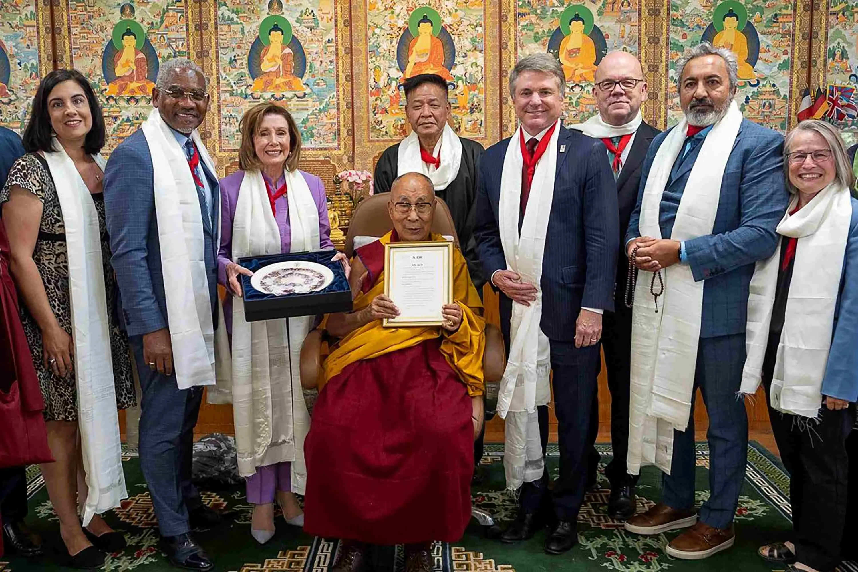 US lawmakers with Dalai Lama at his residence in Dharamsala (Handout photograph taken and released on June 19, 2024 by the Official website of Dalai Lama) | Source: AFP