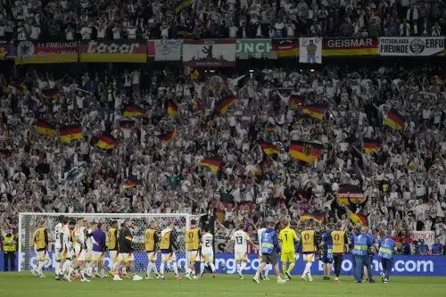German players celebrate in front of their fans after a Group A match between Germany and Scotland at the Euro 2024 soccer tournament in Munich. l Photo: AP