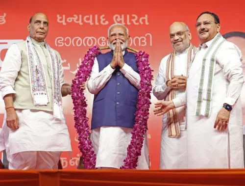 PM Narendra Modi with Amit Shah, Rajnath Singh and  JP Nadda File photo | Photo: ANI