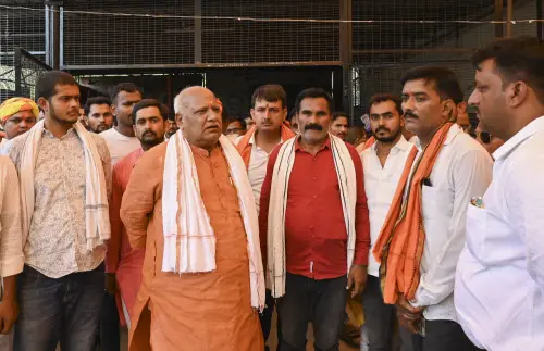 BJP candidate from Faizabad constituency Lallu Singh interacts with the party workers as he trails in the Lok Sabha elections during the counting of votes, at the party office, in Ayodhya. l Photo: PTI
