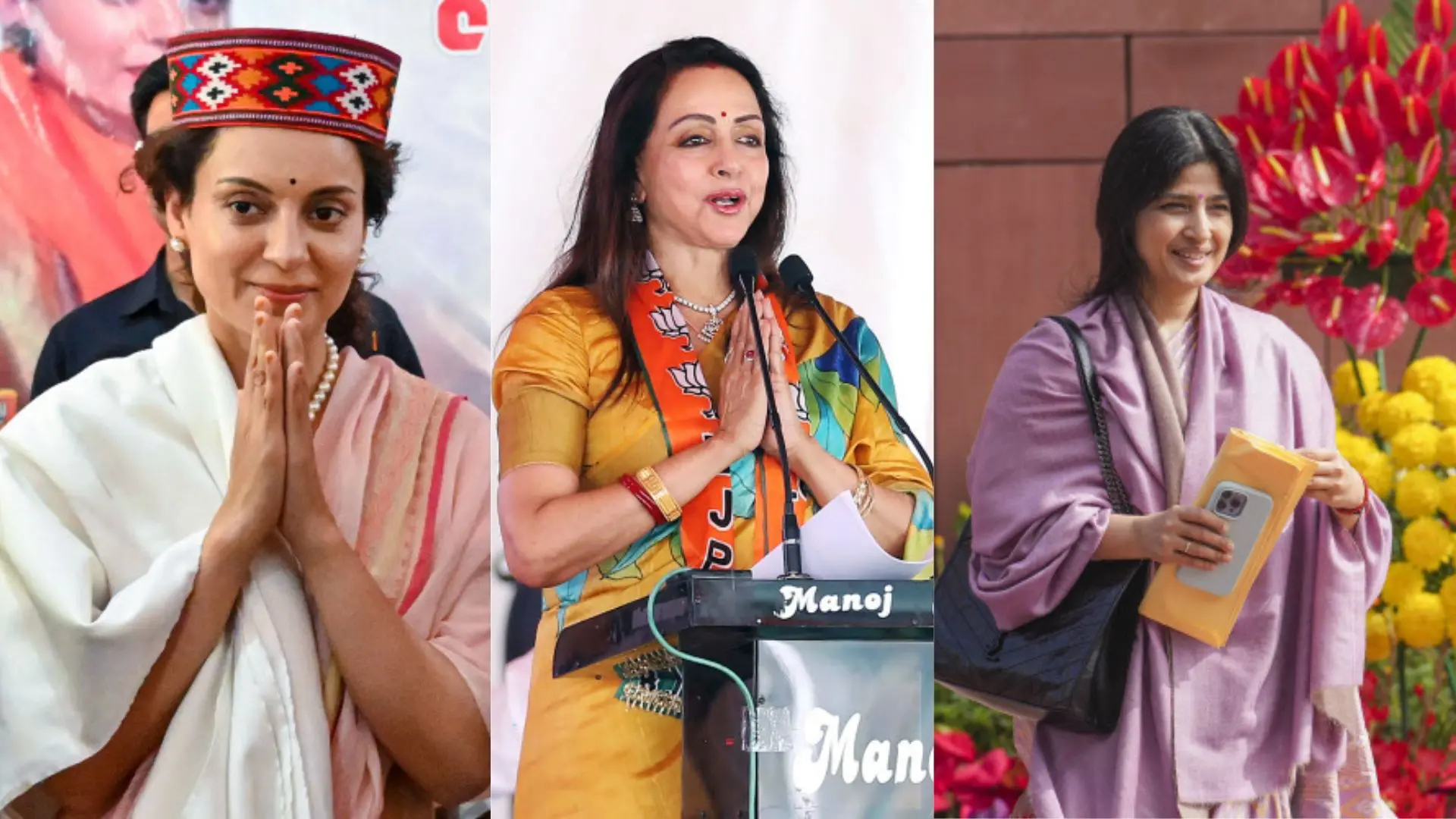 Kangana Ranaut, Hema Malini, Dimple Yadav | Photo: PTI, ANI