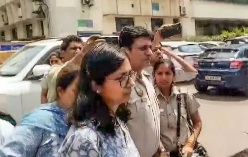 Aam Aadmi Party (AAP) MP Swati Maliwal leaves Tis Hazari court after attending Bibhav Kumar's bail hearing, in New Delhi on Monday. (ANI Photo)