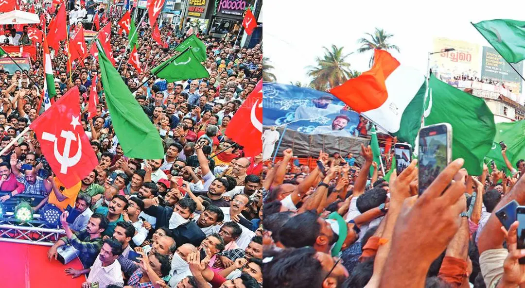 വടകരയിലെ എല്ഡിഎഫ്-യുഡിഎഫ് തിരഞ്ഞെടുപ്പ് പ്രചാരണ റാലികളില് നിന്നുള്ള ദൃശ്യം |ഫോട്ടോ:മാതൃഭൂമി