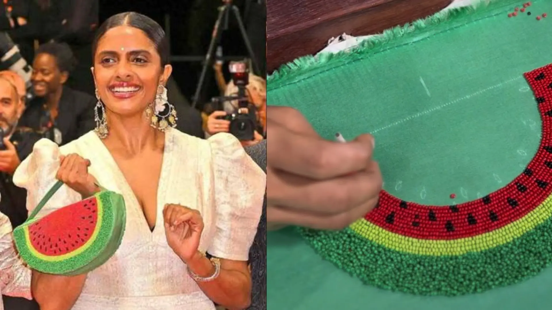Kani Kusruti with her watermelon sliced bag, making of the bag | Credits- Salt Studio