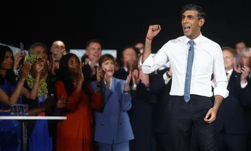 Britain's Prime Minister and leader of the Conservative party, Rishi Sunak acknowledges the applause after speaking at a general election campaign event at the ExCeL in east London. l Photo: AFP