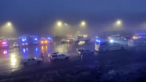 In this photo provided by Moj News Agency, rescue teams' vehicles are seen near the site of the incident of the helicopter carrying Iranian President Ebrahim Raisi in Varzaghan in northwestern Iran, on Sunday. I Photo: AP