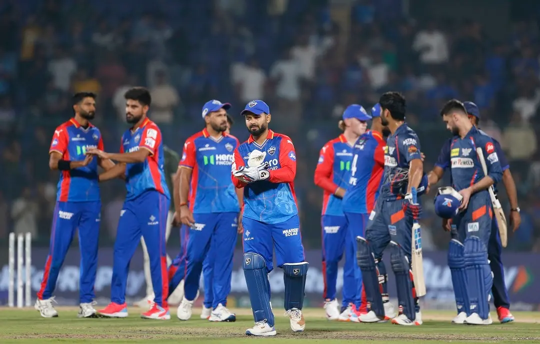 Delhi Capitals' skipper Rishabh Pant and teammates after the match against Lucknow Super Giants | Photo: ANI