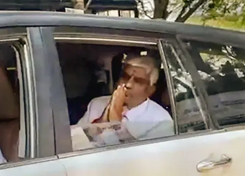 Janata Dal (Secular) MLA HD Revanna after he was released from jail in Bengaluru. l Photo: PTI