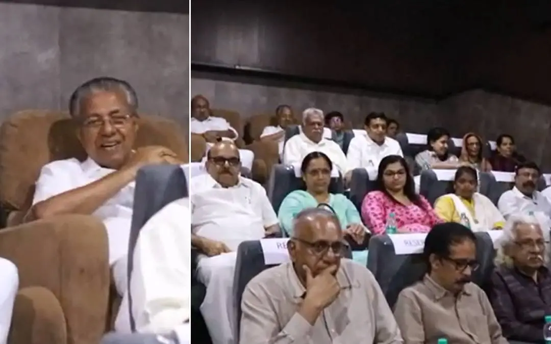 Kerala CM Pinarayi Vijayan and family at the screening of 'Otta' movie. (arranged photo)