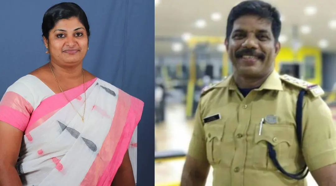 അറസ്റ്റിലായ സൗമ്യ അബ്രഹാം(ഇടത്ത്) സി.ഐ. വി.എസ്. നവാസ്(വലത്ത്)