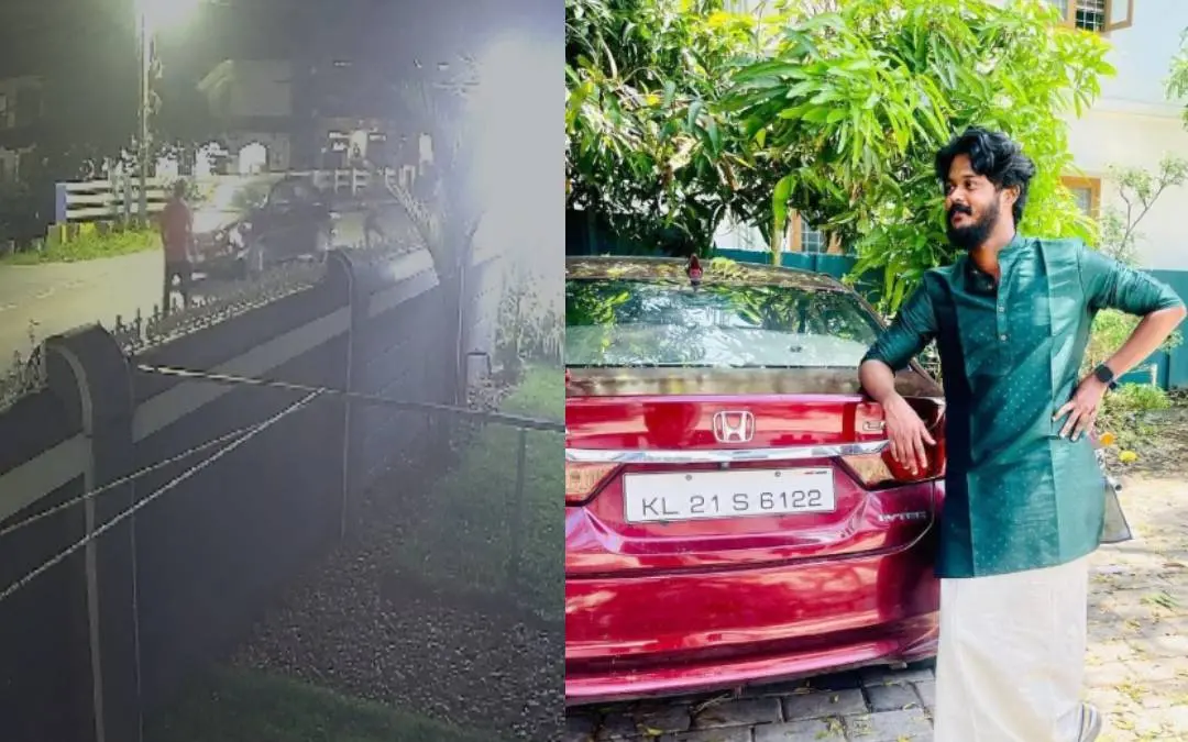 അപകടത്തിന്റെ സിസിടിവി ദൃശ്യം(ഇടത്ത്) പ്രതി സായന്ത്(വലത്ത്)