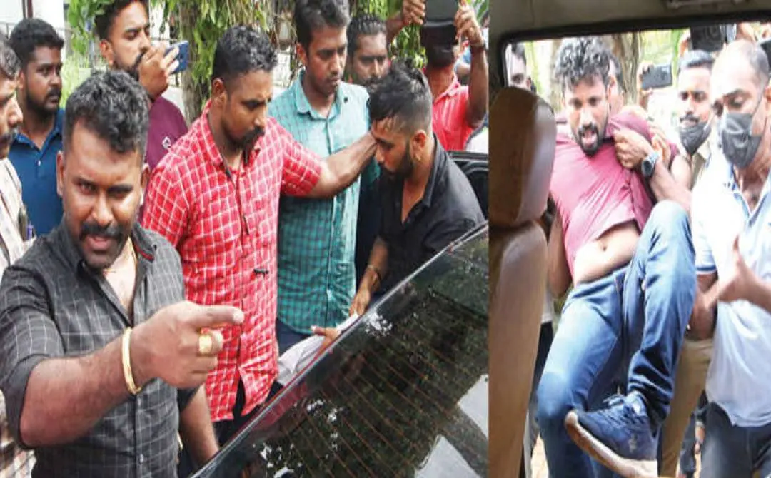ആലപ്പുഴ പുന്നമടയില് എം.ഡി.എം.എ.യുമായി പിടിയിലായ മരട് അനീഷ് പോലീസുമായി തര്ക്കിക്കുന്നു. പിടിയിലായ കൂട്ടാളി കരുണ് സമീപം. മറ്റൊരു കൂട്ടാളി അരുണിനെ ജീപ്പിലേക്കു പോലീസ് കയറ്റുന്നു