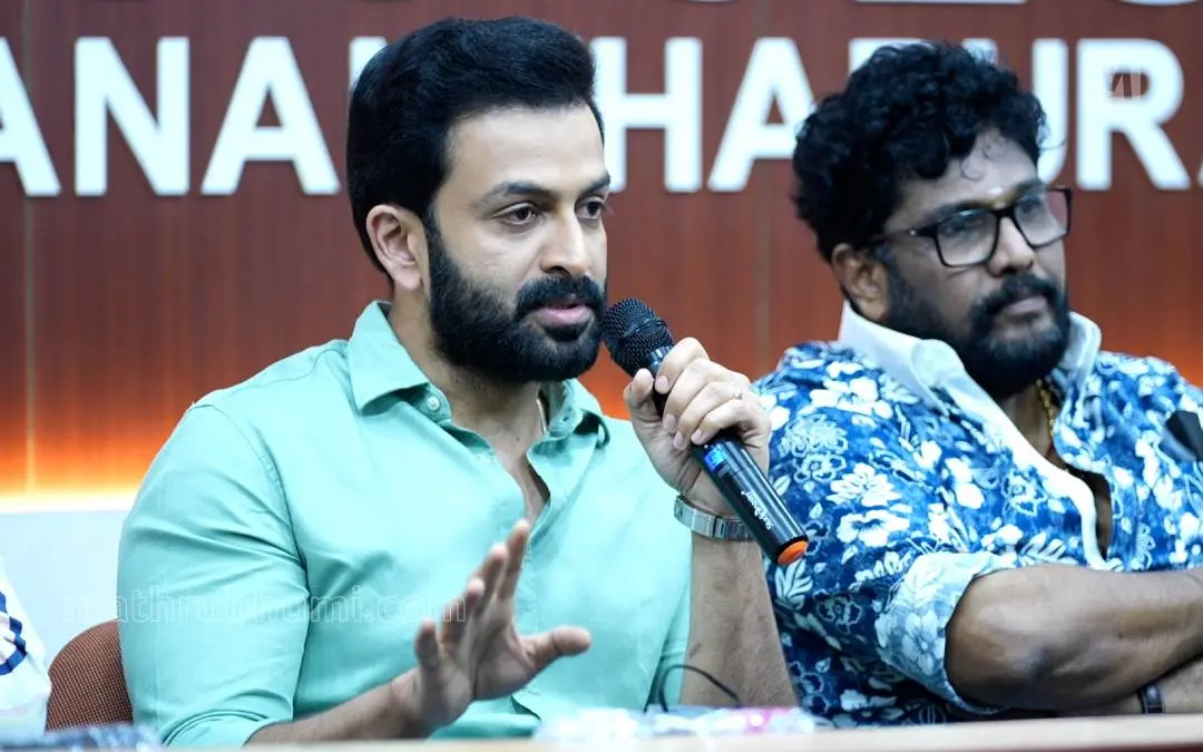 Actor Prithviraj Sukumaran while interacting with media persons | Photo: Praveen Das M, Mathrubhumi