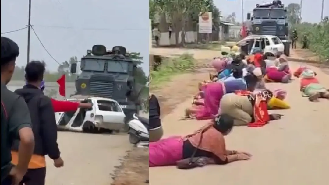 Women blocking the road and prevented the Army convoy from leaving the area | Photo: https://twitter.com/being_chikim, twitter