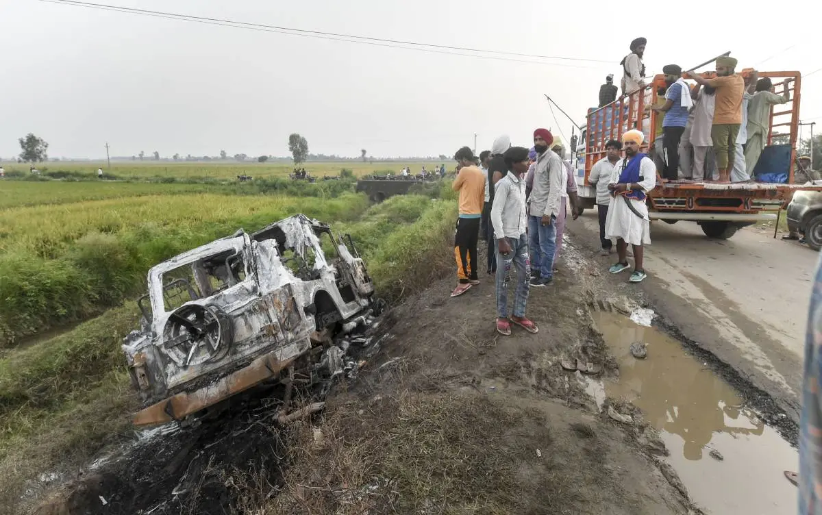 A scene after the violence in Lakhimpur Kheri | Photo: PTI