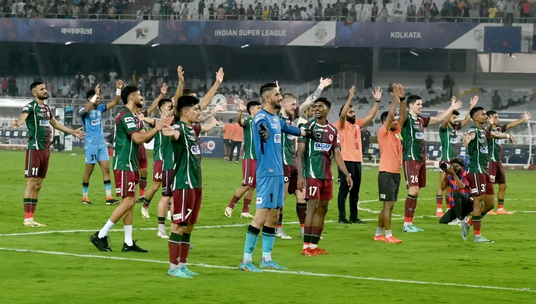 Mohun Bagan Super Giant players celebrate after winning | Photo: PTI