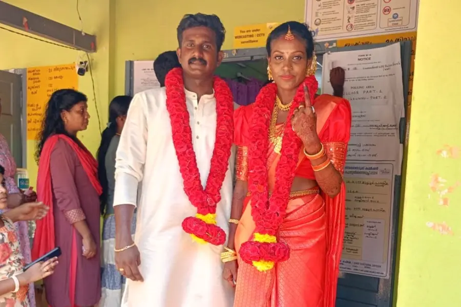 After tying the wedding knot, bride rushed to polling booth to cast her vote