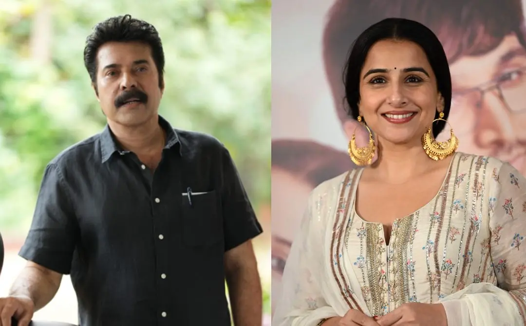 കാതൽ എന്ന ചിത്രത്തിൽ മമ്മൂട്ടി, വിദ്യാ ബാലൻ | ഫോട്ടോ: www.facebook.com/mammoottykampanyofficial, എ.എഫ്.പി