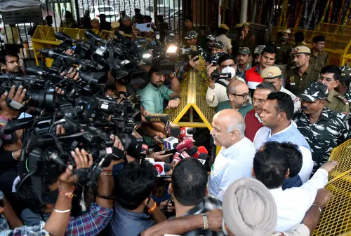 Delhi Deputy Chief Minister Manish Sisodia speaks to the media after visiting the Election Commission office over the alleged disappearance of AAP candidate from Gujarat, Kanchan Jariwala, and his family ahead of the upcoming Gujarat Assembly Election, in New Delhi on Wednesday | Photo: ANI